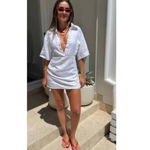 Sneaky Link Vida Linen Ruched Shirt Mini Dress Bright White Size XL